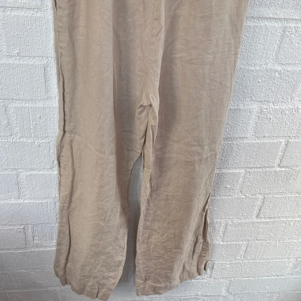 Zara Linen High Rise Barrel Khaki Pants sz M